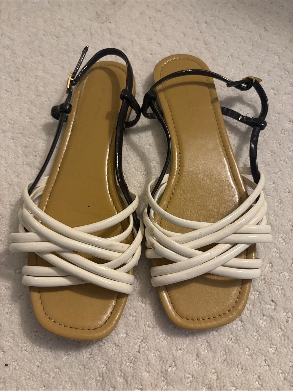 Tory Burch White Multi-Strap Slingback Sandals with Black Ankle Strap